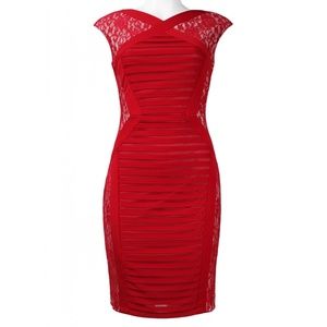 JAX 12 NEW RED PLEATED & LACE SHEATH DRESS NWT womens cocktail holiday Christmas
